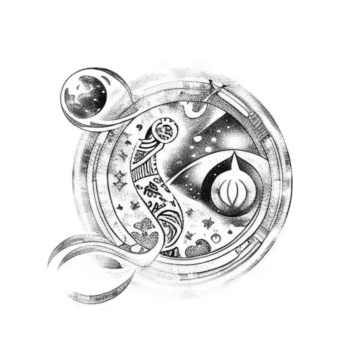 aquarius tattoo with space and cats tattoo design idea