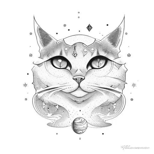 aquarius tattoo with space and cats tattoo design idea