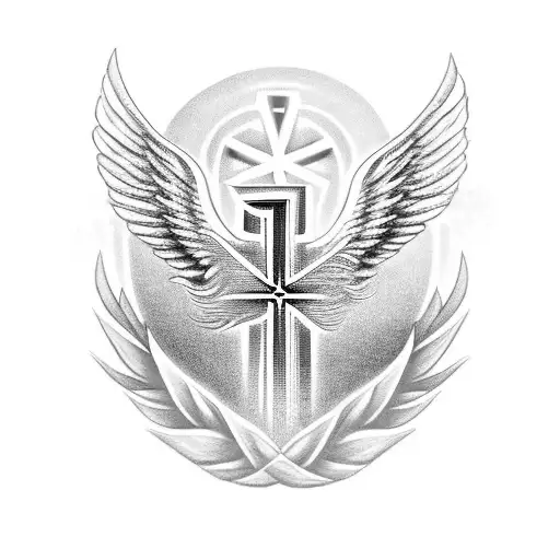 Christian Cross with angel wings tattoo design idea