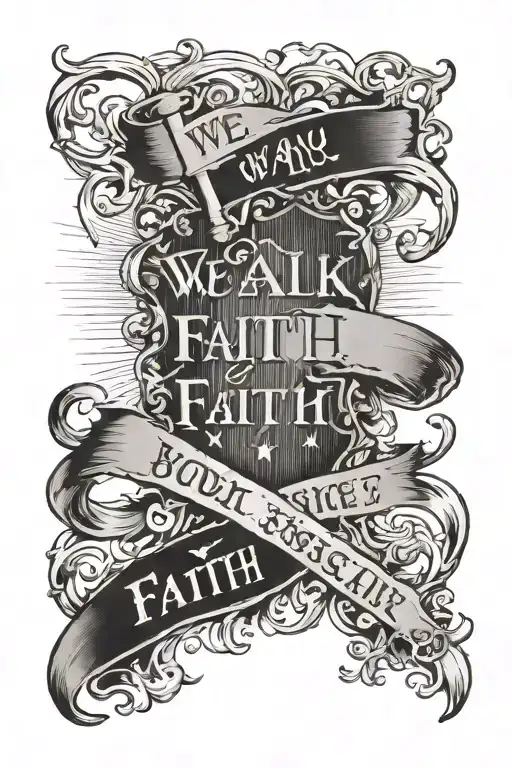 We walk by faith not by sight, 2 Corinthians 5:7 verse, inner bicep, on man, with cross tattoo design idea