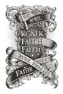 We walk by faith not by sight, 2 Corinthians 5:7 verse, inner bicep, on man, with cross tattoo design idea