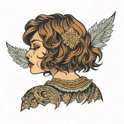 girl with brown wavy bob wearing glittery fashion tattoo design idea