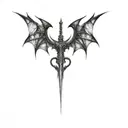 a sharp designed bat and sword as heart shape tattoo design idea