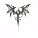 a sharp designed bat and sword as heart shape tattoo design idea
