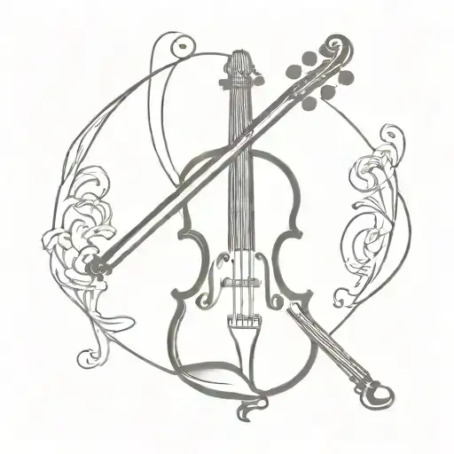 A unique minimalist tattoo design combining a violin and a death angel, representing the balance between life and death tattoo design idea