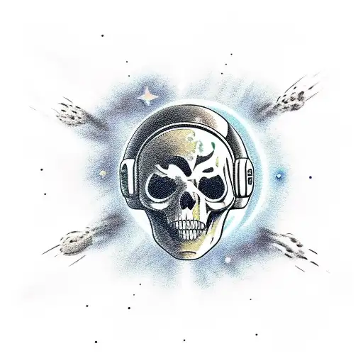 Dead astronaut on black galactic background tattoo design idea