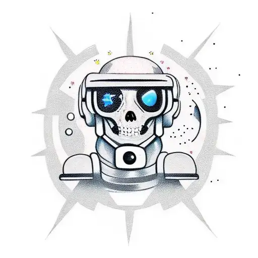 Dead astronaut on black galactic background tattoo design idea