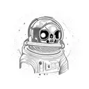 Dead astronaut on black galactic background tattoo design idea
