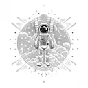Dead astronaut on black galactic background tattoo design idea