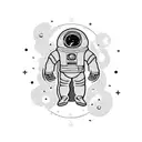 Dead astronaut on black galactic background tattoo design idea