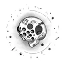 Dead astronaut with planets on dark background d tattoo design idea