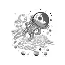 Dead astronaut with planets on dark background d tattoo design idea
