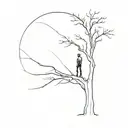dead tree and man figure standing, palm towards the tree  tattoo design idea