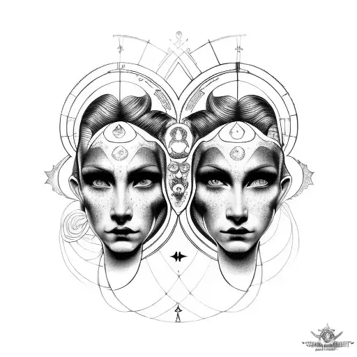 Gemini zodiac , 2 faces, dark  tattoo design idea