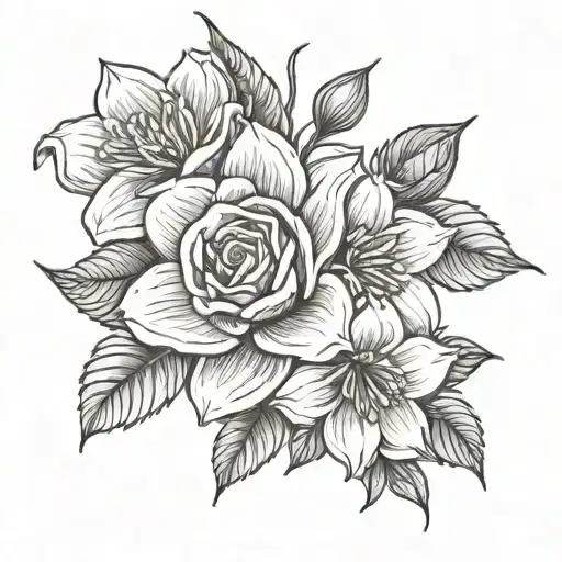 rose, daffodil, violet, daisy tattoo design idea