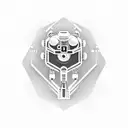 An intricate design of a futuristic robot surrounded by technology symbols tattoo design idea