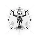 An intricate design of a futuristic robot surrounded by technology symbols tattoo design idea