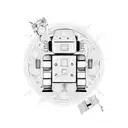 An intricate design of a futuristic robot surrounded by technology symbols tattoo design idea