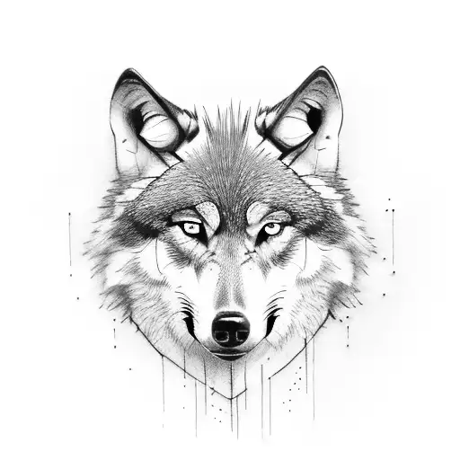 wolf wiht blue eyes half face hiden tattoo design idea