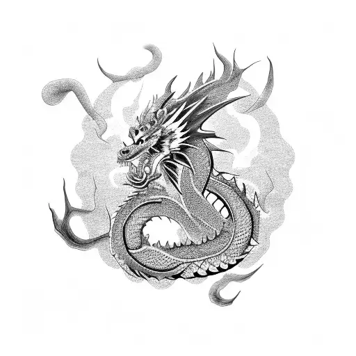 Korean dragon with rose tattoo design idea