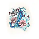 Korean dragon with rose tattoo design idea