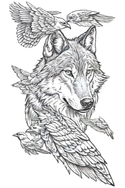 wolf face 2 cardinals flying adam creation tattoo design idea