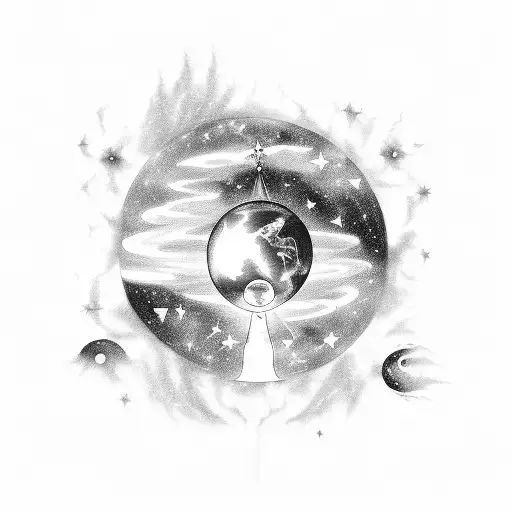 A celestial scene depicting a lawyer negotiating with extraterrestrial entities tattoo design idea