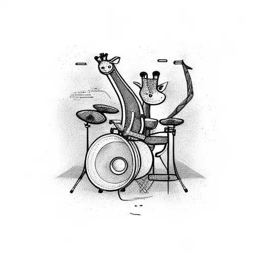 Giraffe plays drums tattoo design idea