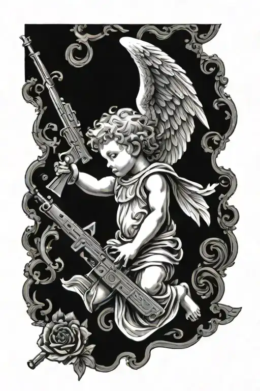 cherub angel with gun made tattoo design idea