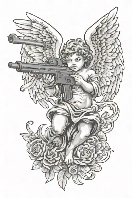 cherub angel with gun made tattoo design idea