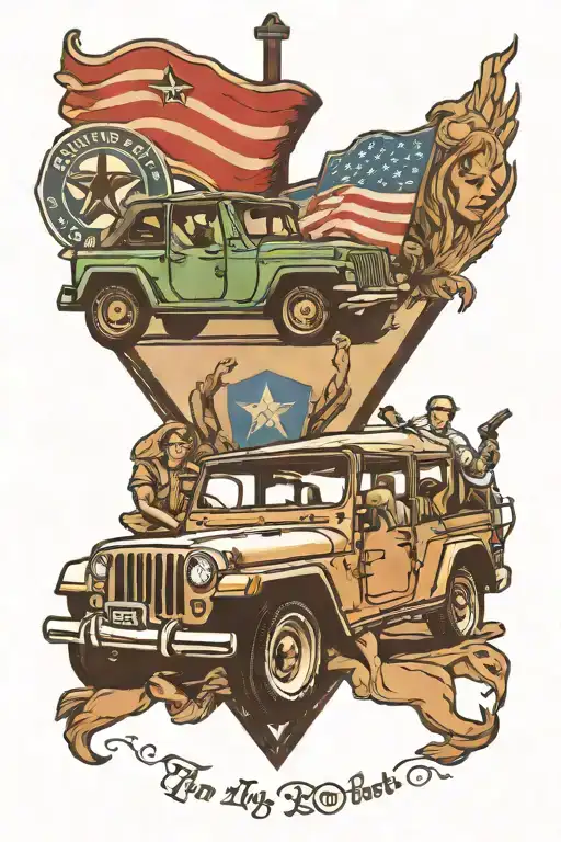 bible, jeep, family, America shield tattoo design idea