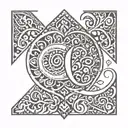 letter E inside a mehndi patterns symbolizing love tattoo design idea