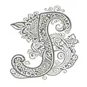 letter E inside a mehndi patterns symbolizing love tattoo design idea