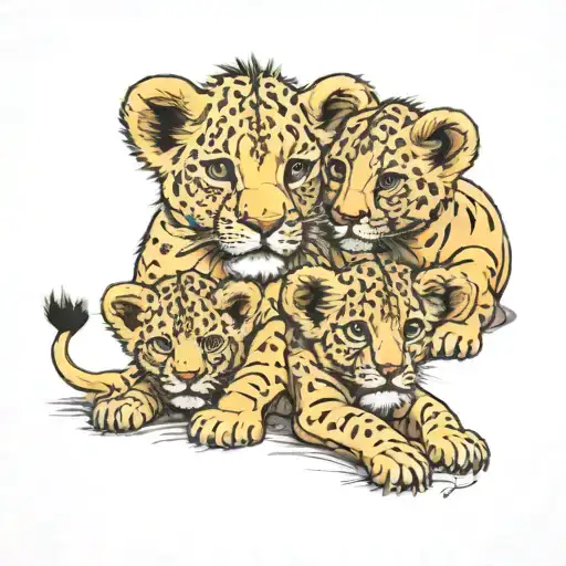 3 Lion cubs playing tattoo design idea