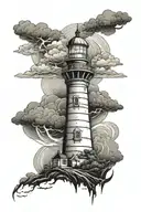 destroyed lighthouse in a storm clouds tattoo design idea