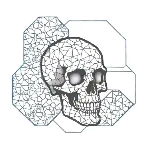 skull inside hexagon pattern tattoo design idea