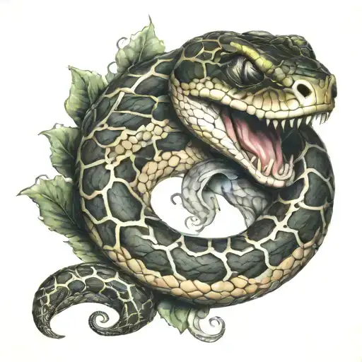 a snake biting  tattoo design idea