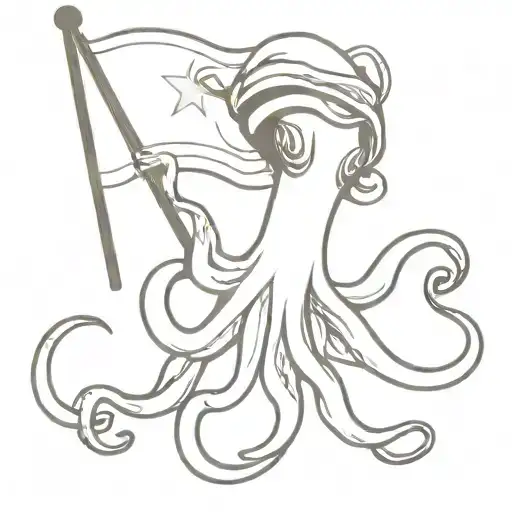 a squid holding the greek flag with it's tentacles  tattoo design idea