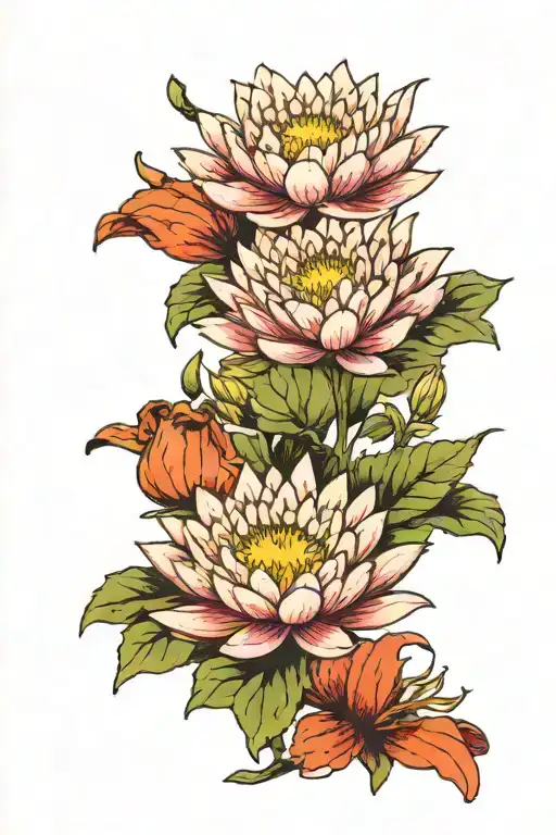 waterlily crysanthemum flower tattoo design idea