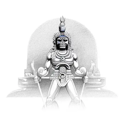 franky doing super pose in mayan artstyle tattoo design idea