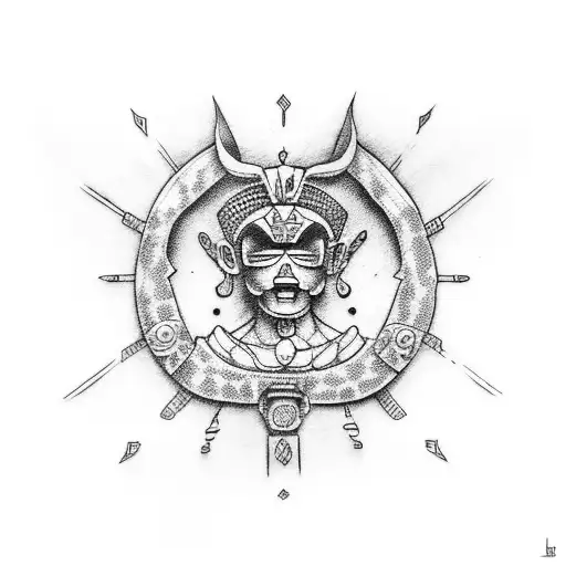 franky doing super pose in mayan artstyle tattoo design idea