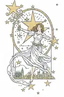 the star tarot card with stars that exit the card skyline woman tattoo design idea