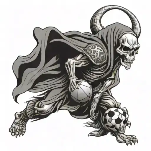 Grim reaper wearing a Cameroon football jersey with a lion symbolizing strength tattoo design idea
