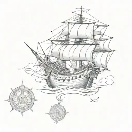 pirate ship and Saint Benedict medal tattoo design idea