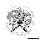 A minimalist design of Goku and Vegeta posing with the dragon balls and Shenron in the backround tattoo design idea
