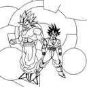 A minimalist design of Goku and Vegeta posing with the dragon balls and Shenron in the backround tattoo design idea