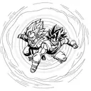 A minimalist design of Goku and Vegeta posing with the dragon balls and Shenron in the backround tattoo design idea