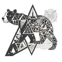 Fineline B/w tattoo with a creative mix of following symbols: star, bear, rainbow, rock, water, triangle, heart, Stand-u tattoo design idea