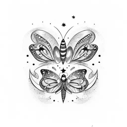 3 butterflies with glitter and little stars for tattoo design idea