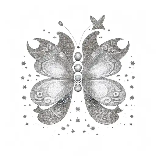 3 butterflies with glitter and little stars tattoo design idea